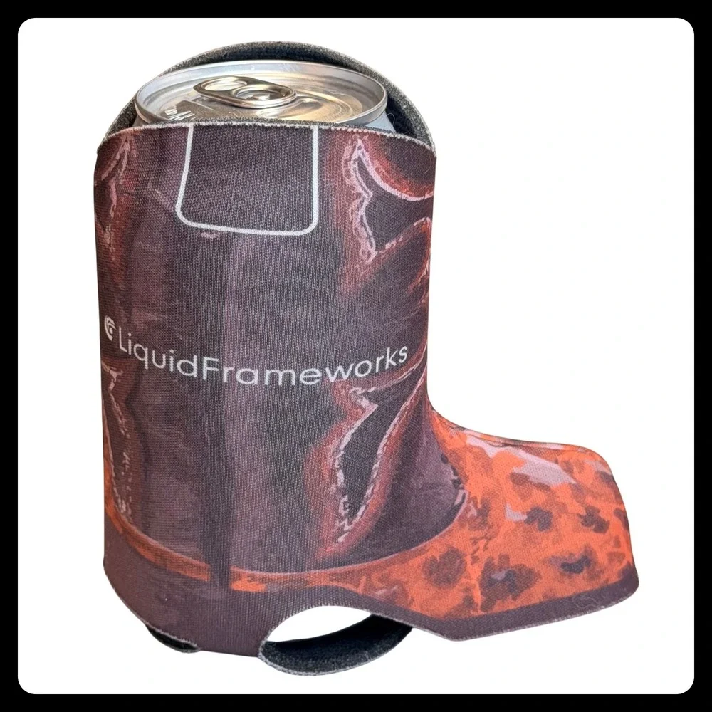 LiquidFrameworks Boot Can Cooler OS Brown Red Neoprene Western Cowboy Tailgate